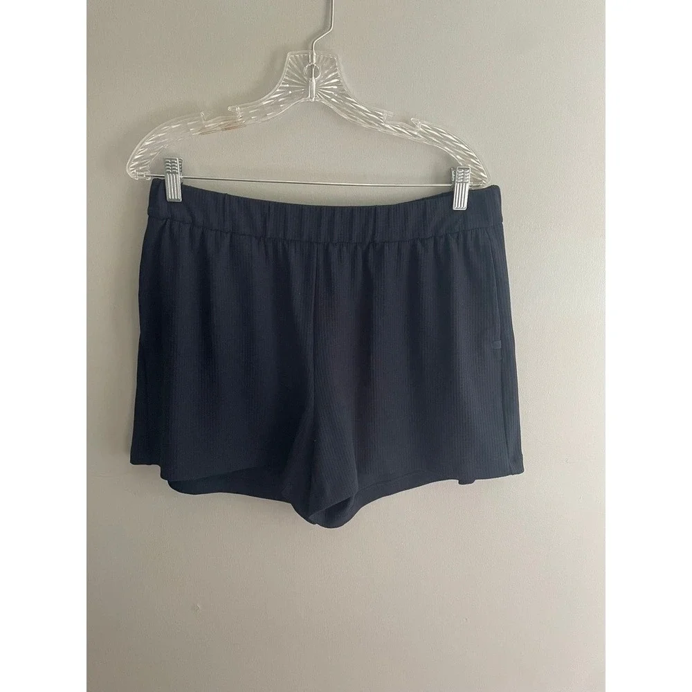 CRZ YOGA Ribbed Lounge Shorts Black XL Pull On Casual Athleisure Soft Stretch